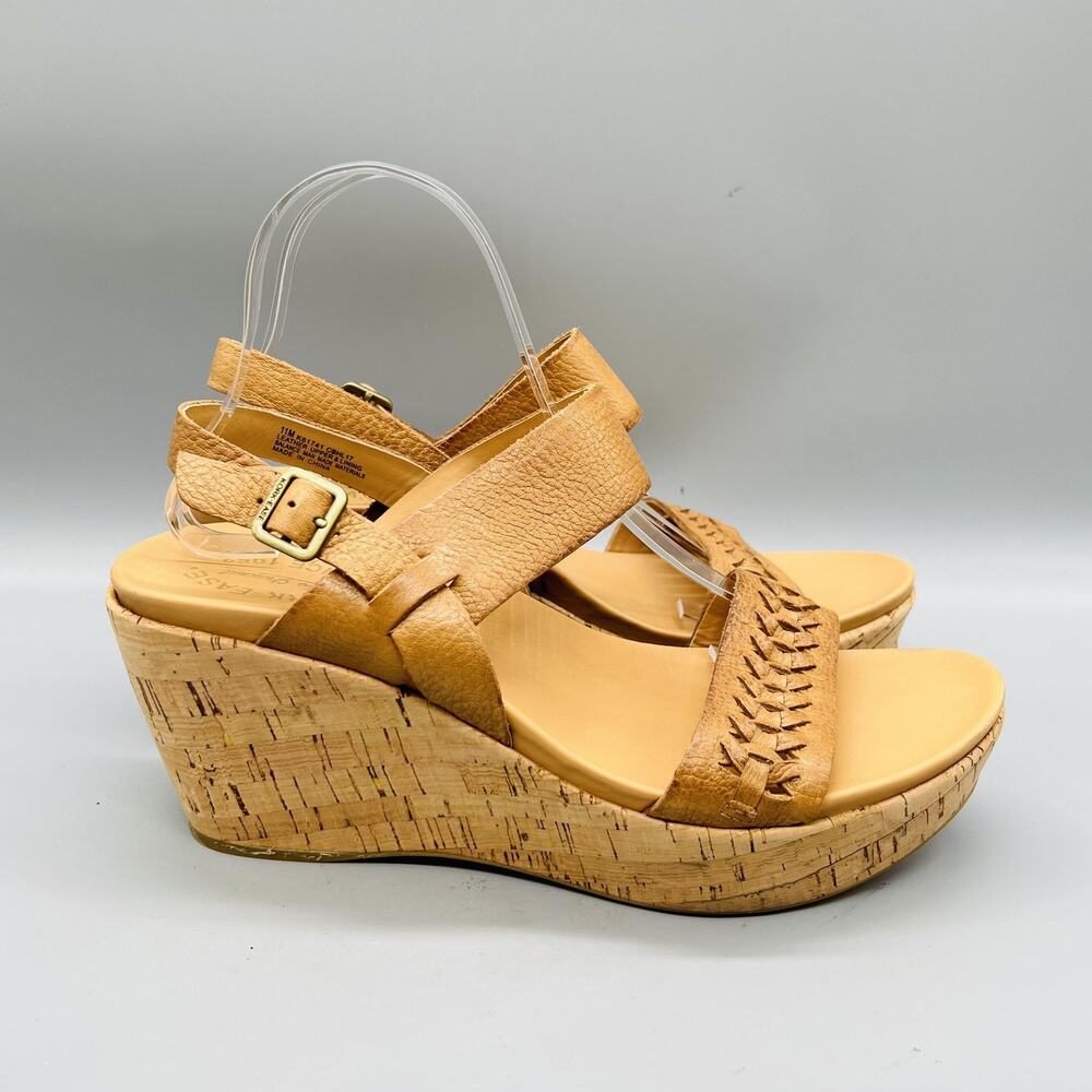 Kork Ease Sandals Womens 11 Brown Leather Strappy Slingback Cork Wedge Shoes